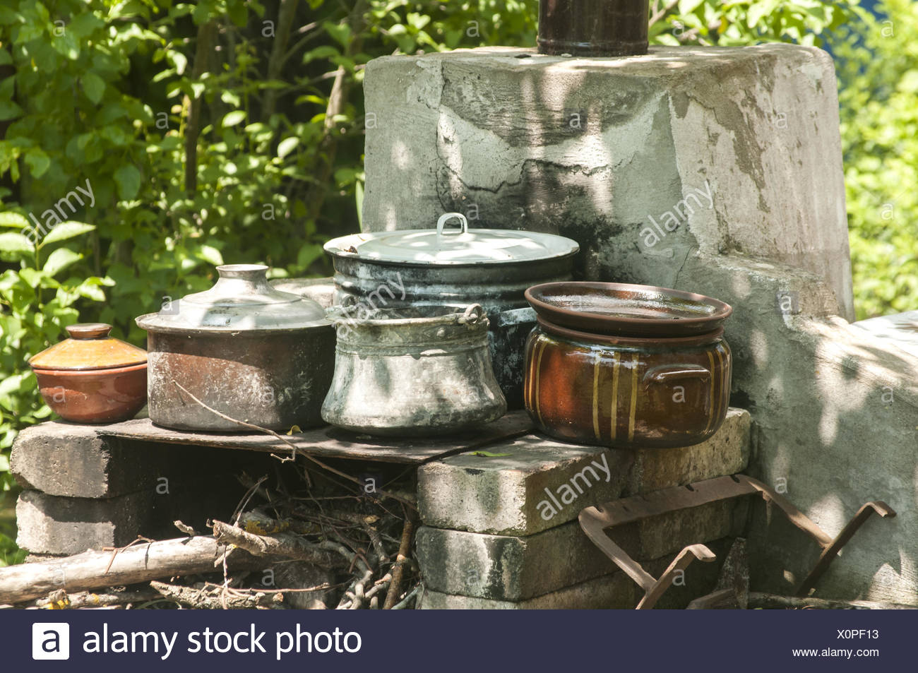 Outdoor Fireplace With Pots Stock Photo 275860623 Alamy