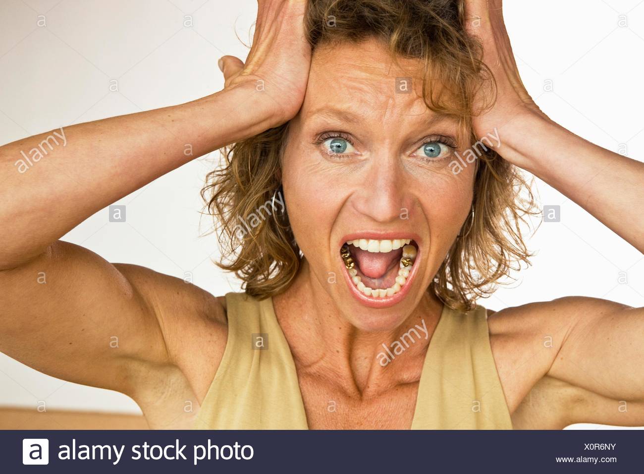 Anxious Young Woman Yelling Fear Stock Photos & Anxious Young Woman