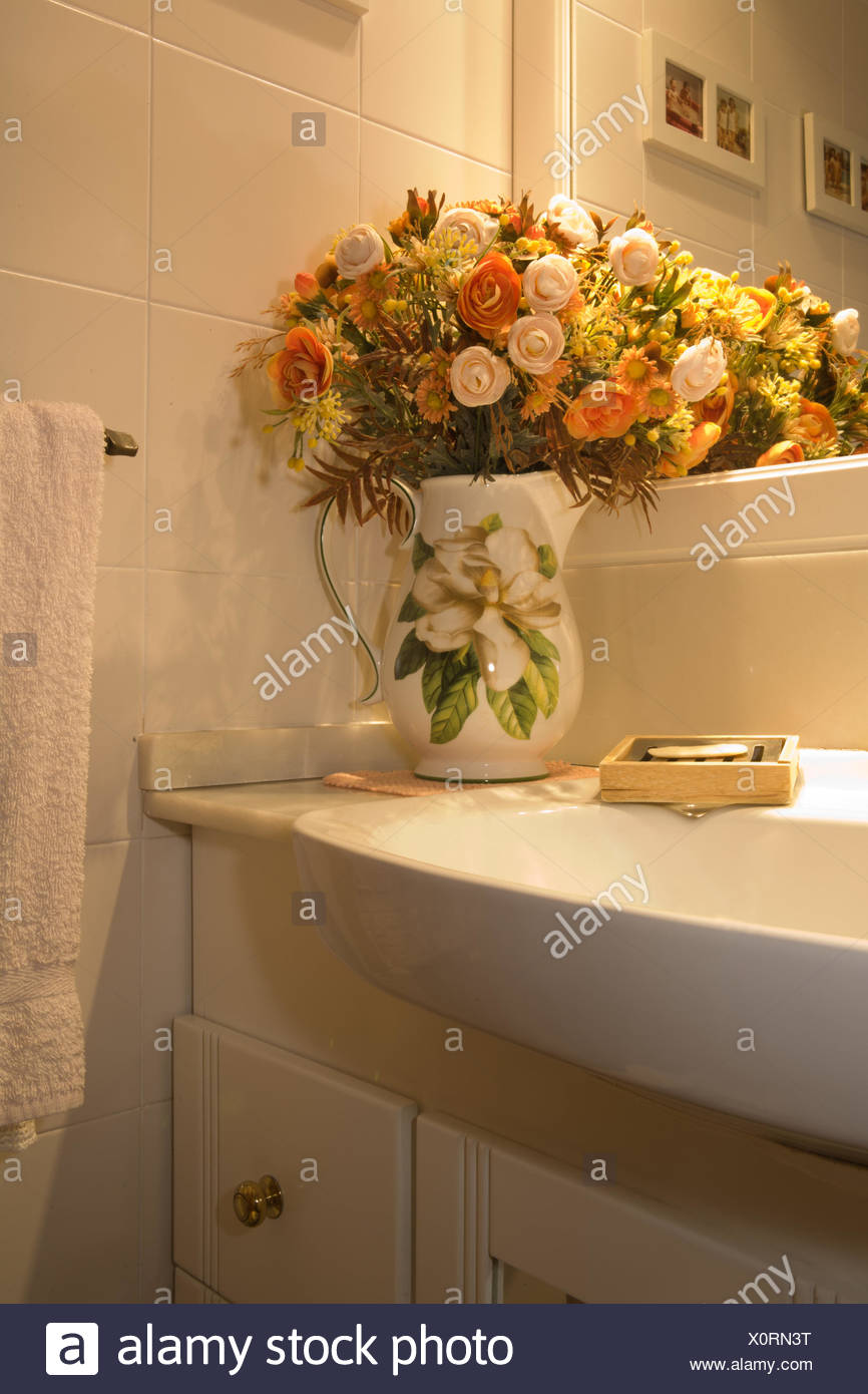 Vase With Dried Flowers Decor In Bathroom Spain Stock Photo Alamy