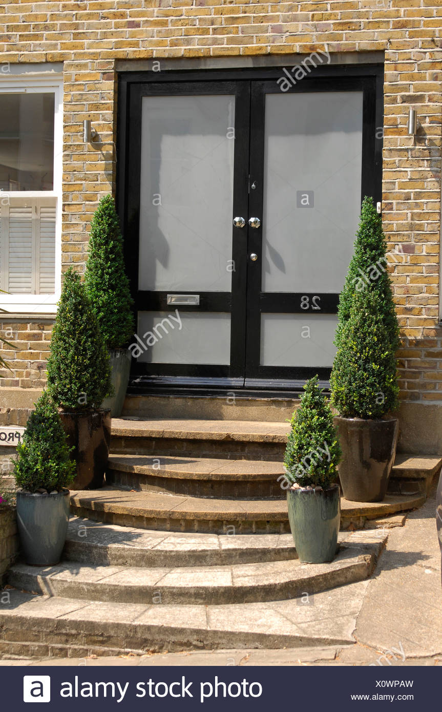Double Glass And Black Front Doto A Brick House With Steps