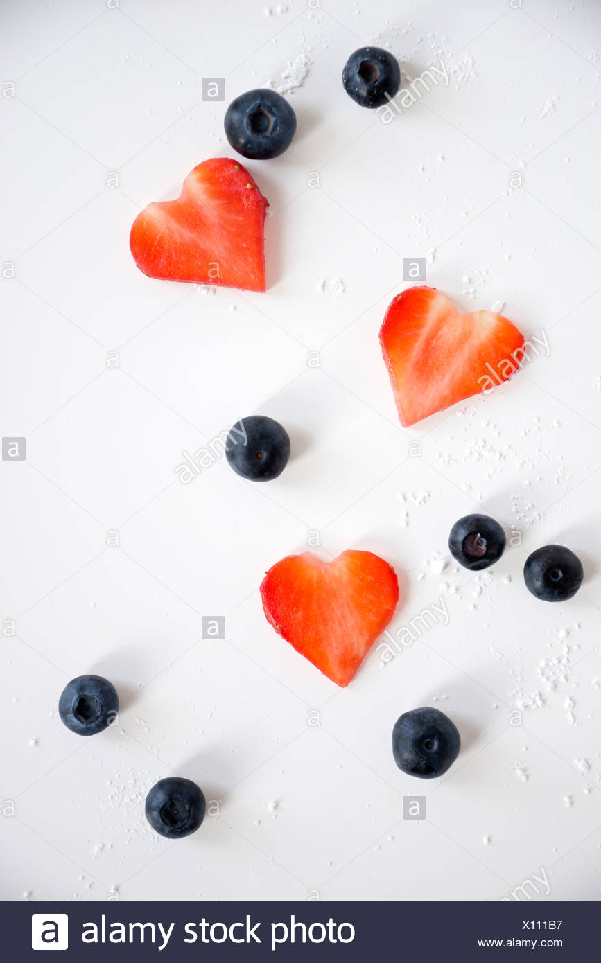 Heart Shaped Strawberries and Blackberries, Munich, Bavaria, Germany, Europe Stock Photo