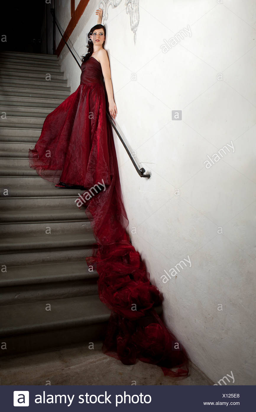 long train red dress
