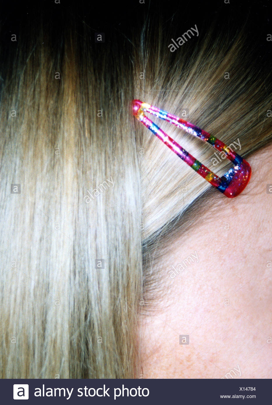 Woman Blond Strand Hair Hair Clamp Close Up Long Haired