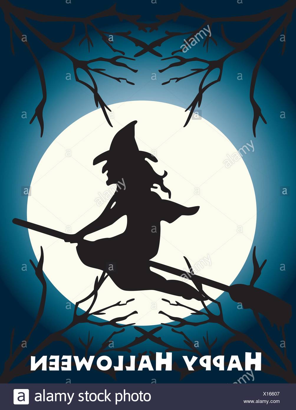 witch on a broom flying