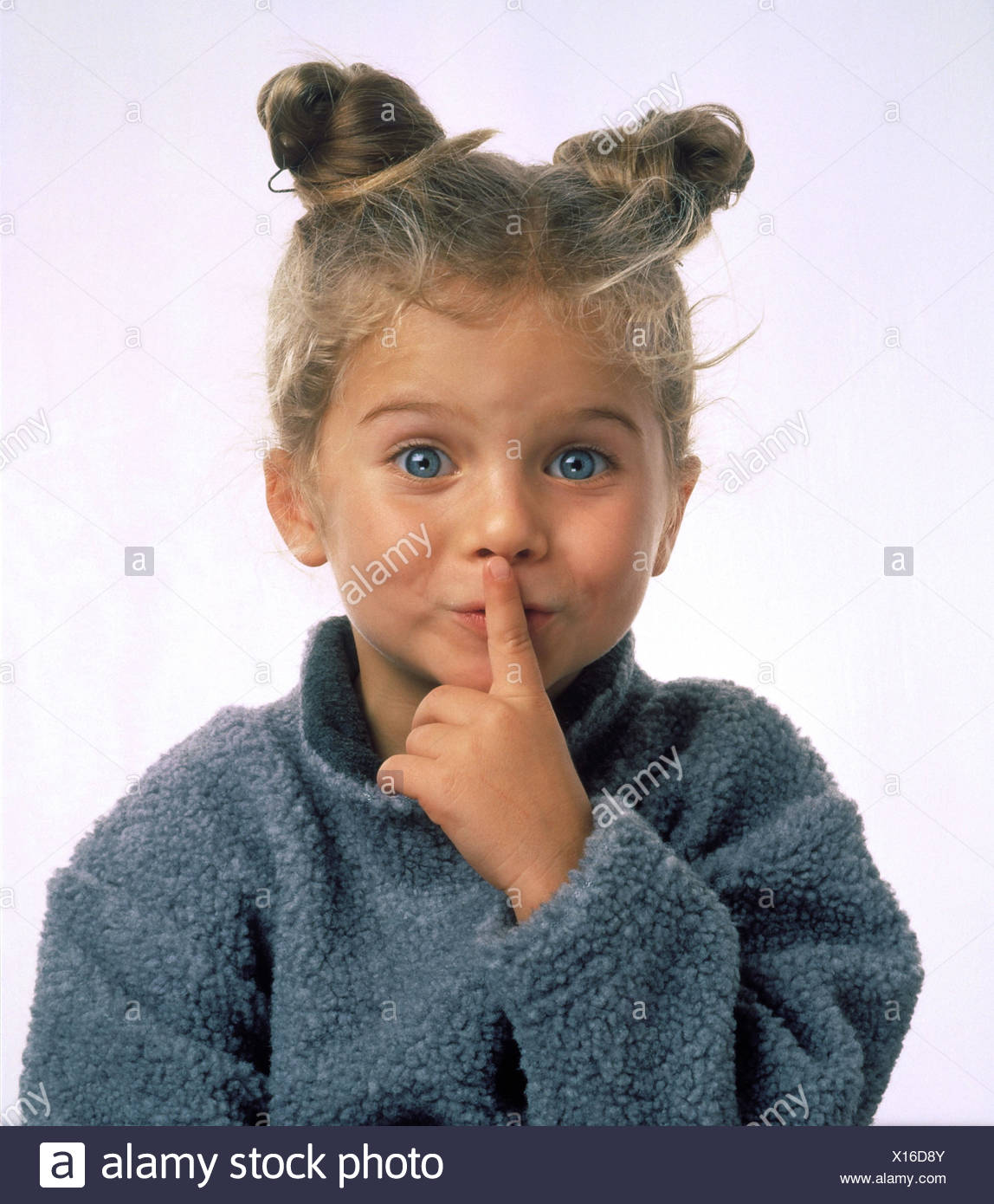 Girls Blond Hairstyle Wittily Buns Gesture Silence Quiet