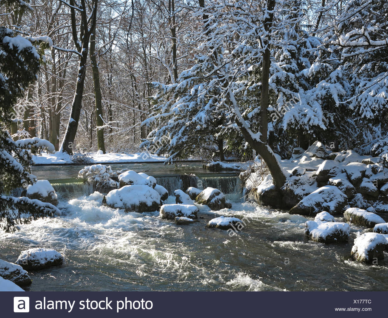 Deutschland Oberbayern Munchen Englischer Garten Winter Stock