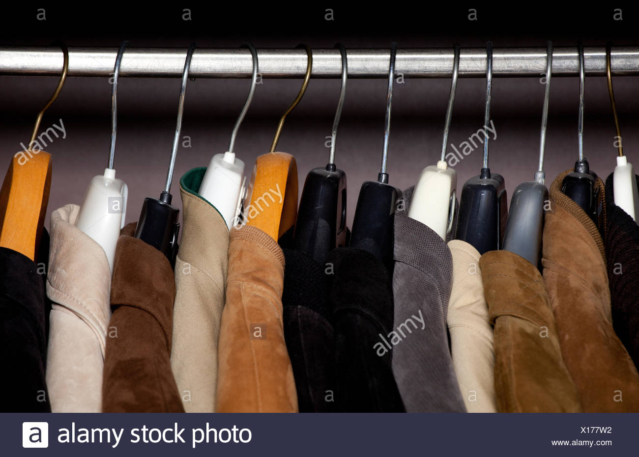 Closeup Hanger Clothes Clothing Rack Hanging Hang Up Closet Wardrobe Garderobe Stock Photo Alamy