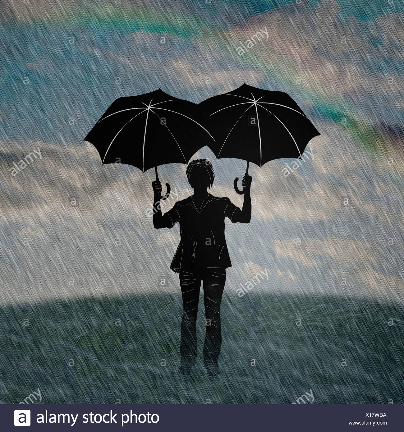 A Man Standing On A Road Hold His Umbrella Man Standing In Rain Stock Photos & Man Standing In Rain Stock Images