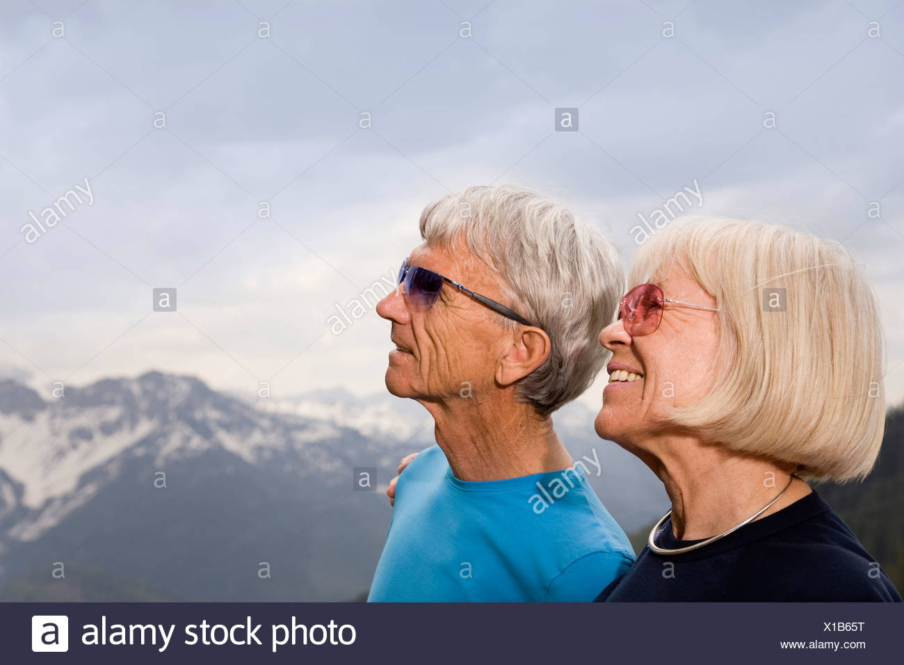 senior couple in mountains Stock Photo
