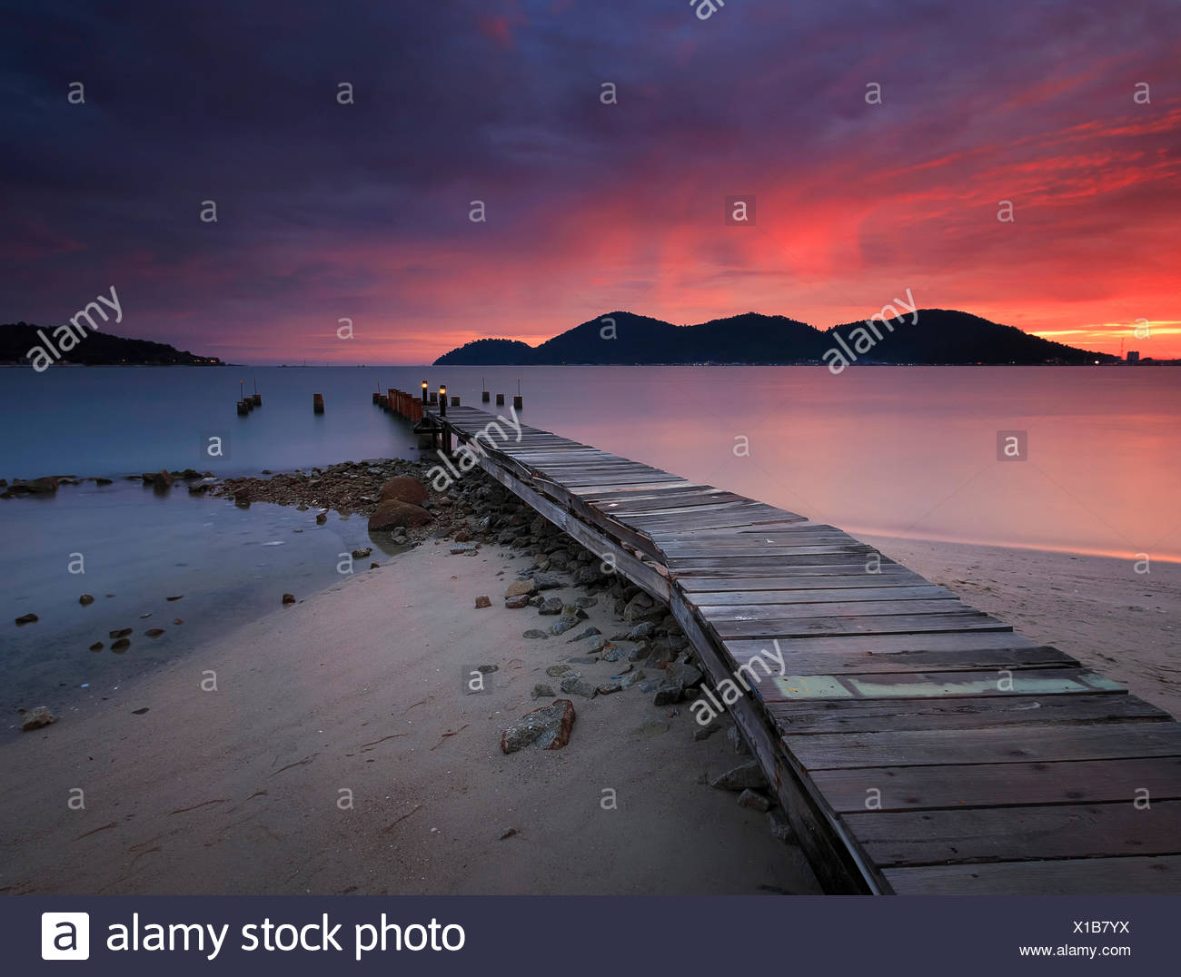 Wooden Jetty At Sunset Marina Island Lumut Perak Malaysia Stock Photo Alamy