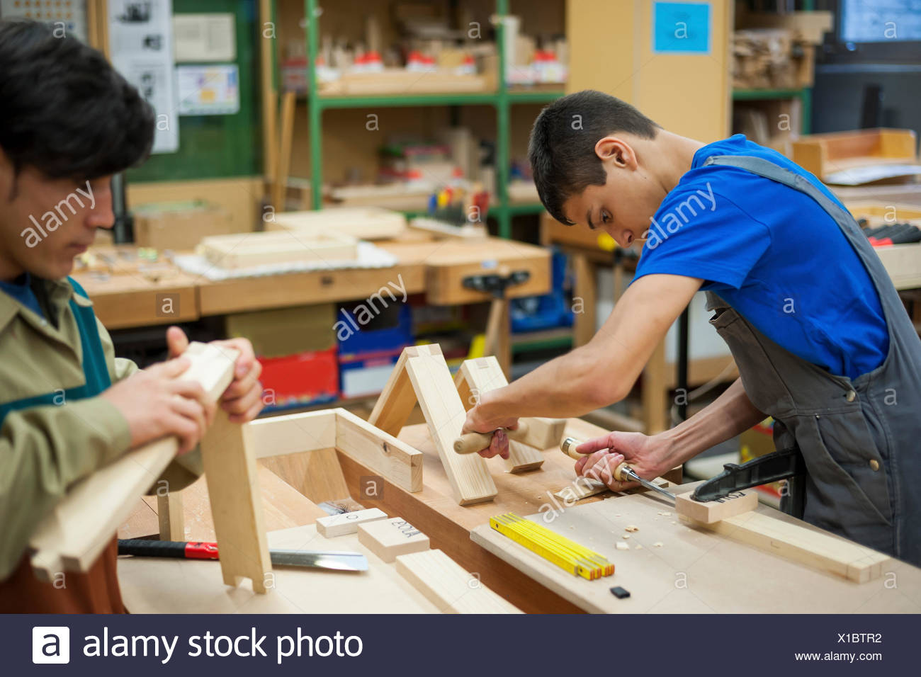 Vocational School Students Working In A Carpenter S Workshop Stock Photo Alamy