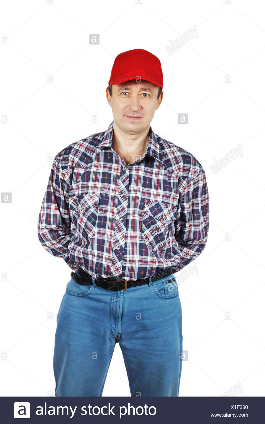 red cap jeans