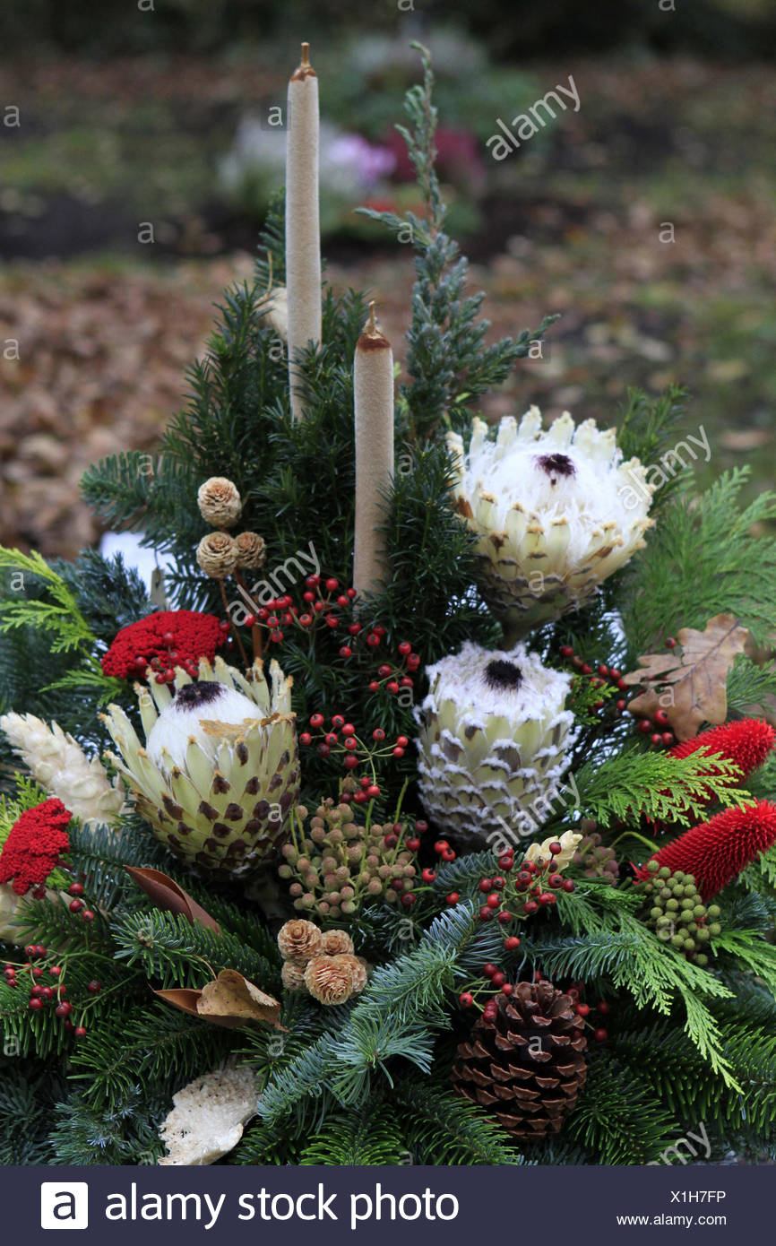 Geschmuecktes Grab auf einem Friedhof an Allerheiligen Stock Photo