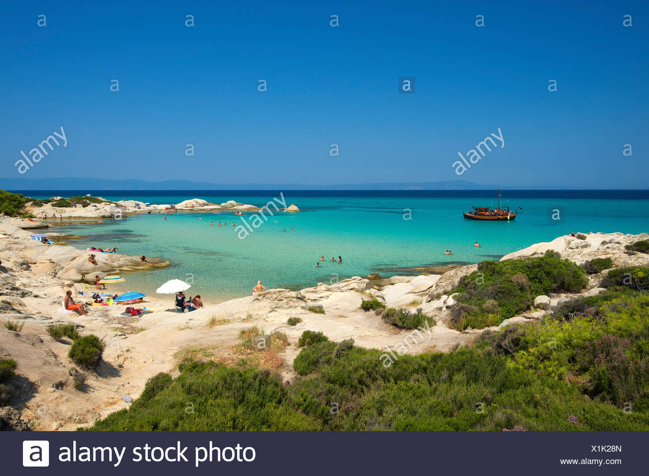 Beach of Portokali, Kavourotypes, Sithonia, Chalkidiki or Halkidiki, Greece, Europe Stock Photo