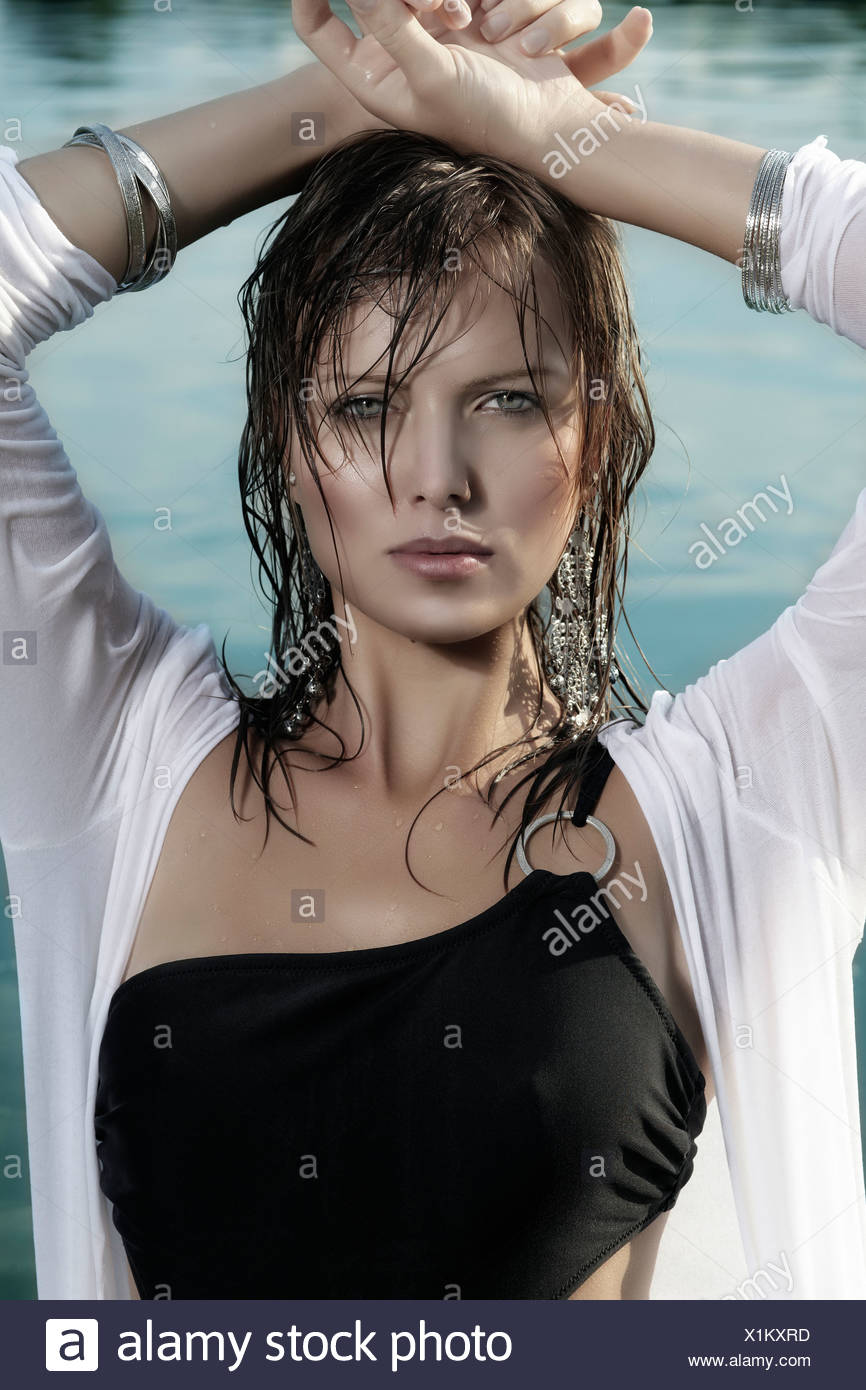 white bathing suit wet