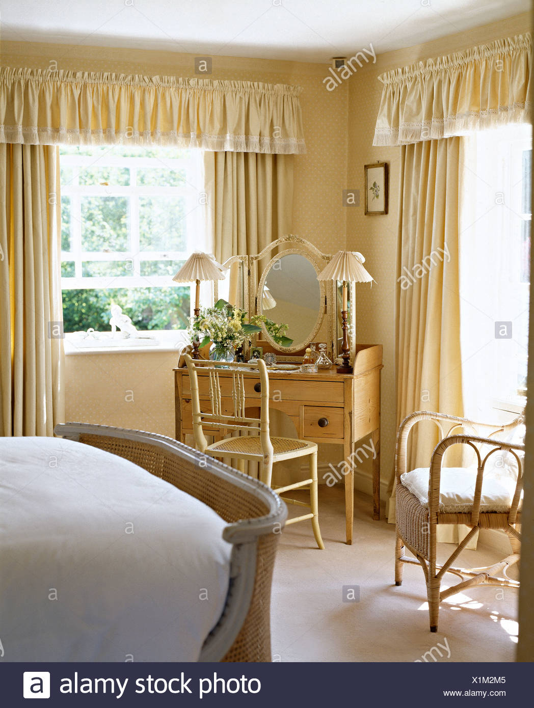 Cream Painted Chair And Small Pine Dressing Table In Corner Of