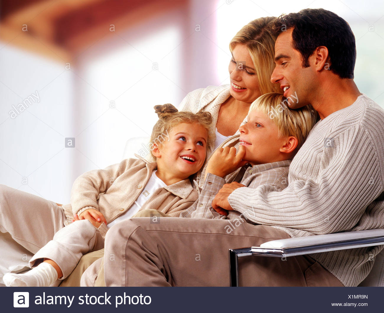 Family Couch Smile Happy Cuddle Families Couple Man Woman