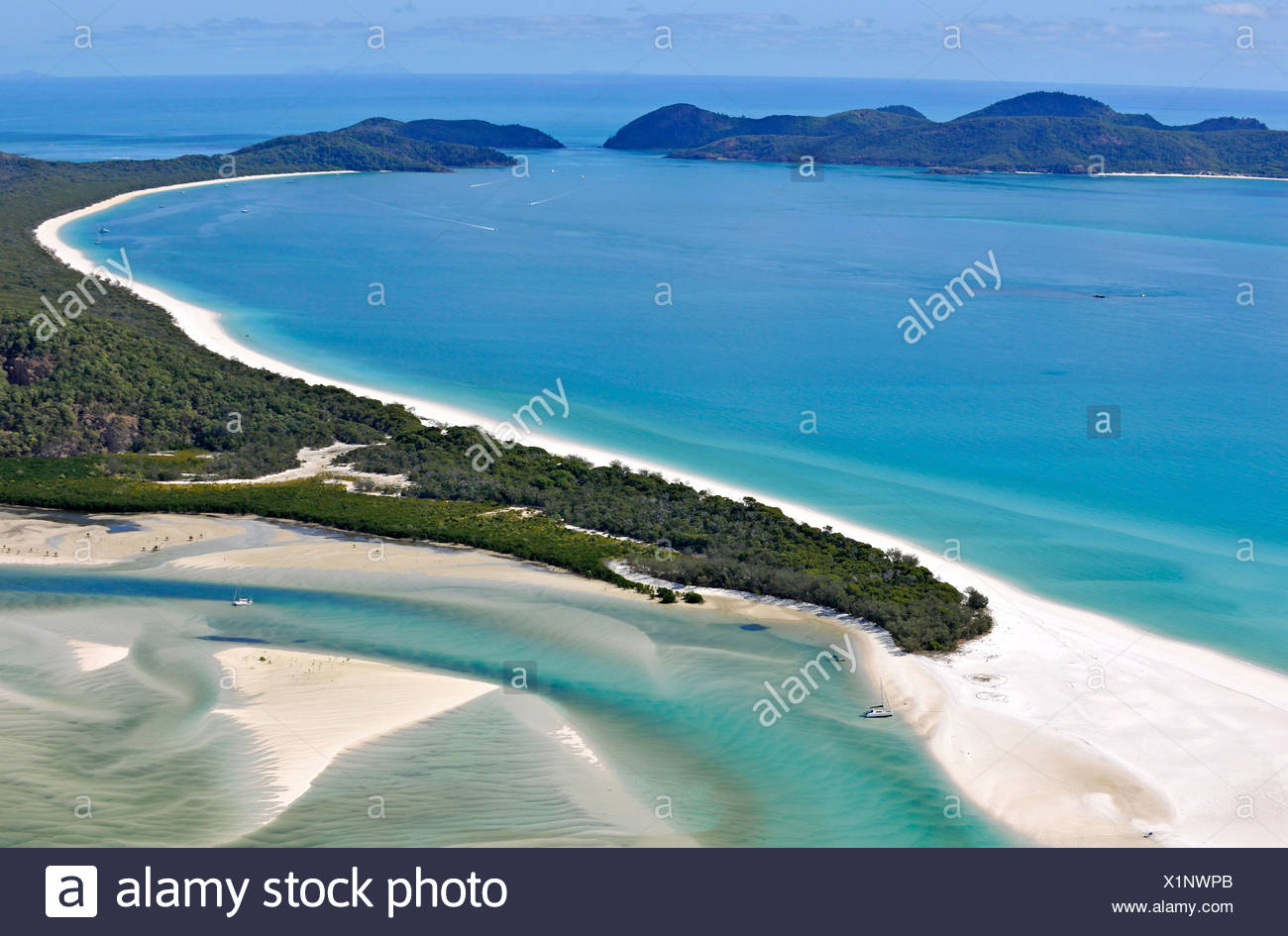 Aerial view of Whitehaven Beach, Whitsunday Island, right Hook Island, Whitsunday Islands National Park, Queensland, Australia - Stock Image
