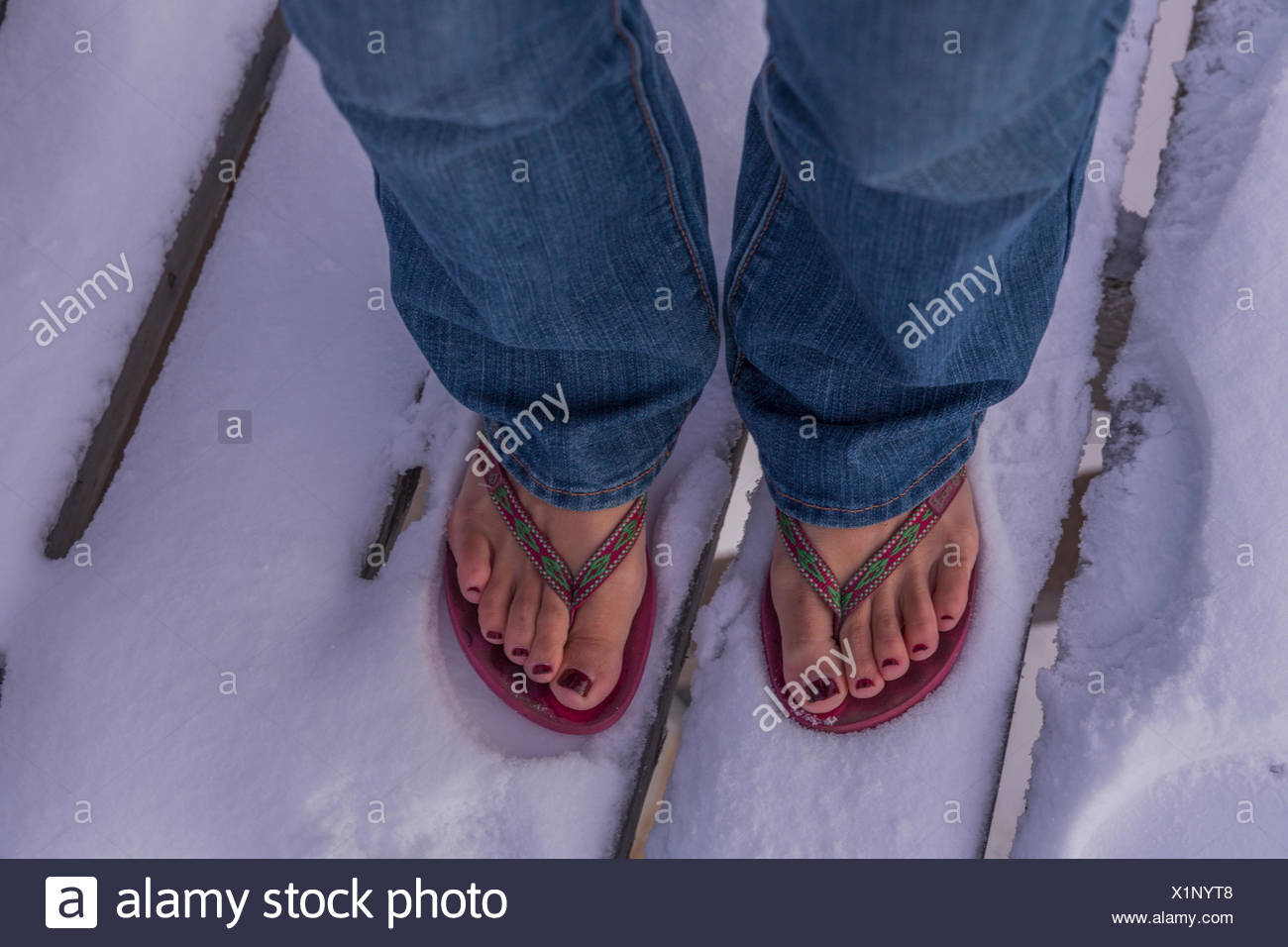 flip flops in snow