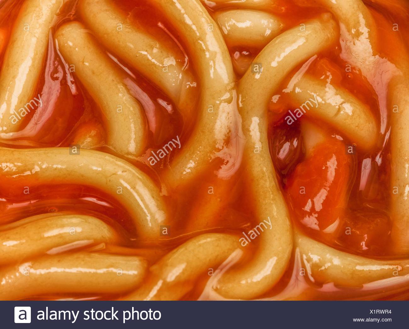 An Open Can Of Spaghetti In Tomato Sauce Stock Photo Alamy