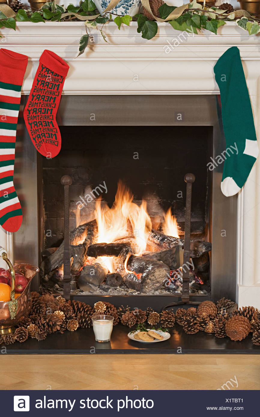 Christmas Stockings Fire Stock Photos Christmas Stockings Fire
