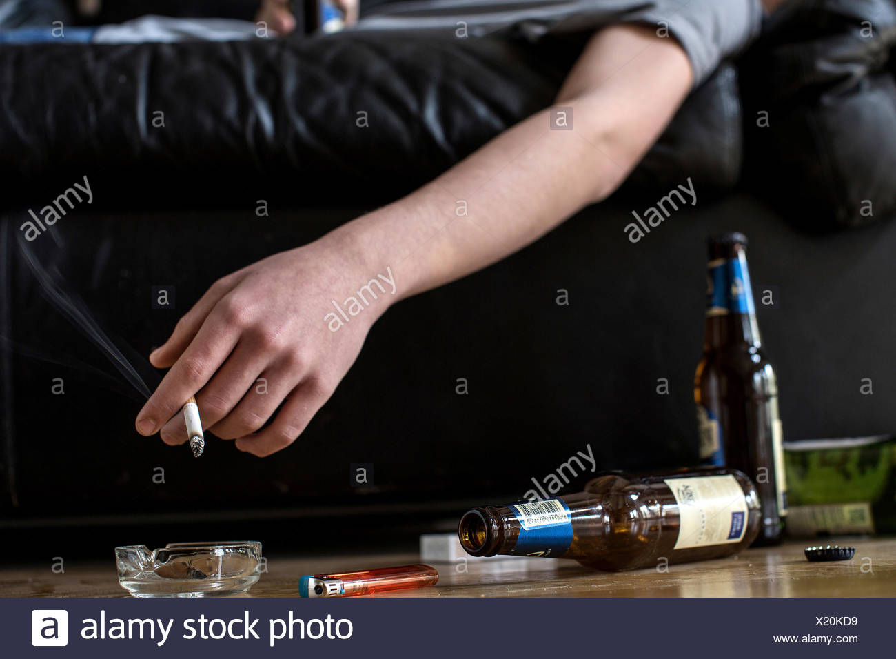 Cigarette Ashtray Beer Stock Photos & Cigarette Ashtray Beer Stock