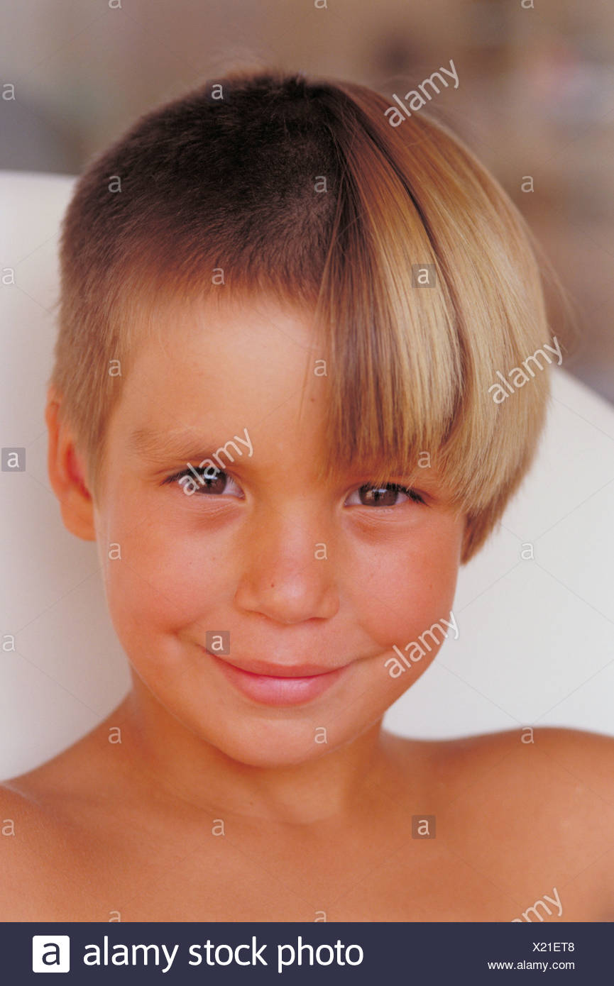 Boy With Half Haircut Stock Photo Alamy