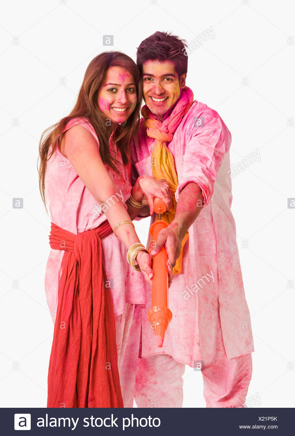 Indian Couple Playing Holi Stock Photos Indian Couple Playing