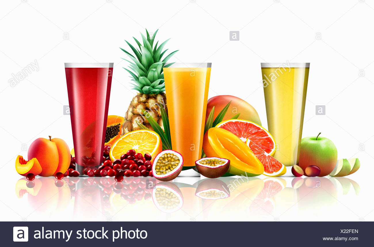 Three Glasses Different Fresh Juice Stock Photos & Three Glasses