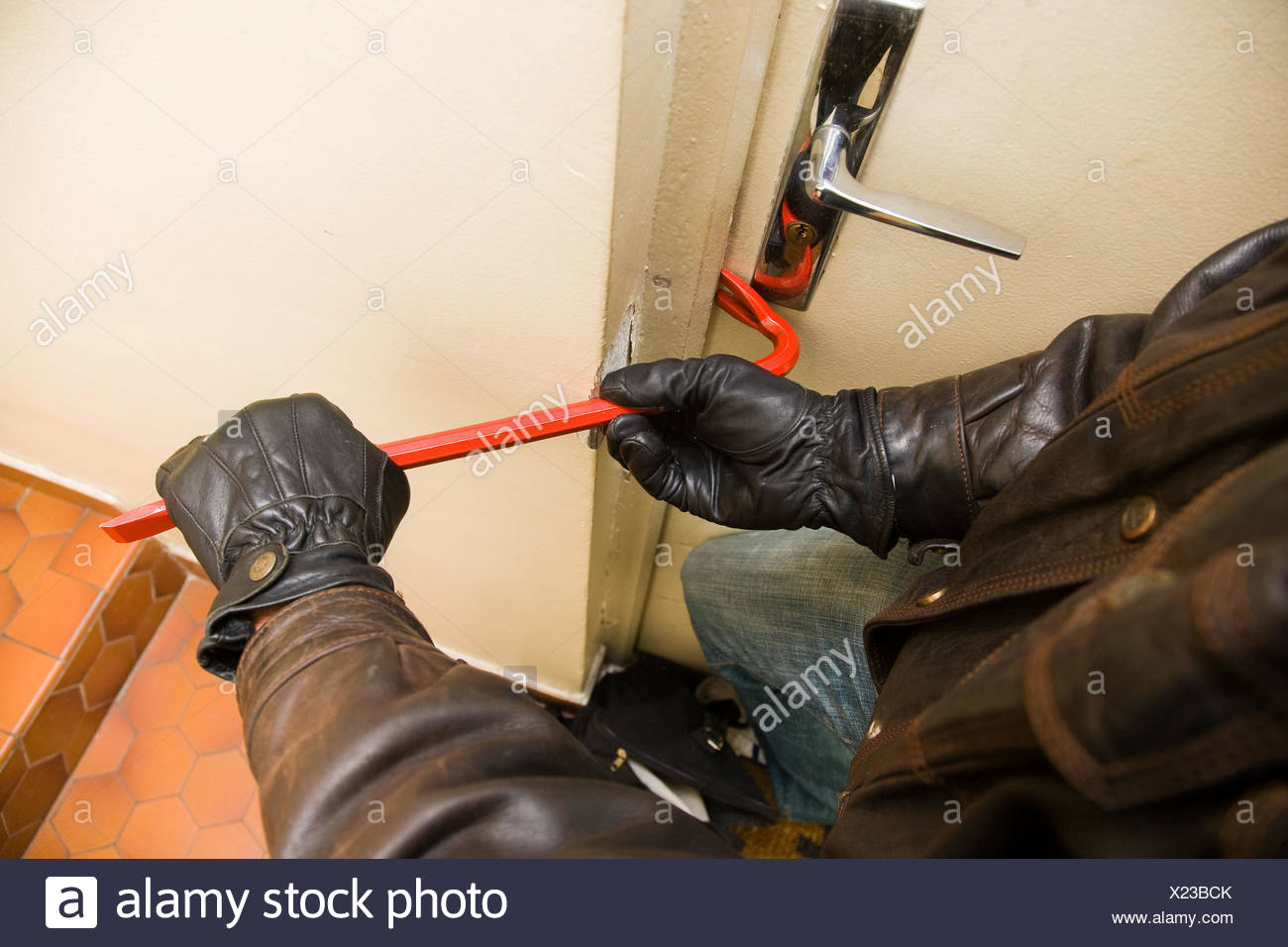 Burglar Trying To Pry Open Door Stock Photo 276670035 Alamy