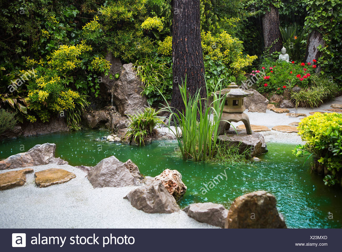 Spain Europe Home Garden Rainy Buddha Design Drops Flowers