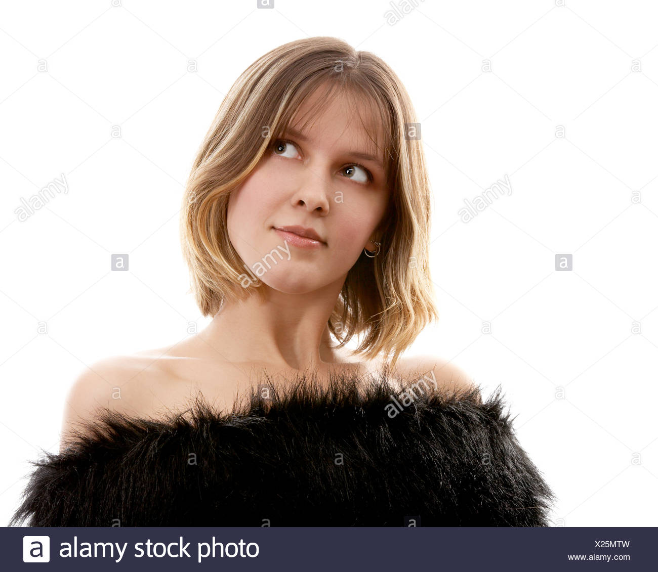 Portrait Of Brown Haired Pretty Girl On White Background Stock