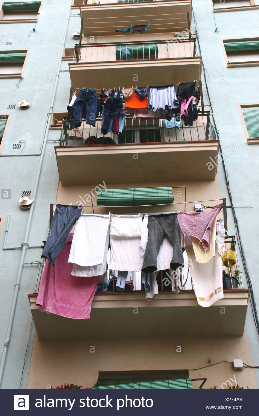 Clothes Hanging From Balcony Stock Photos & Clothes Hanging From