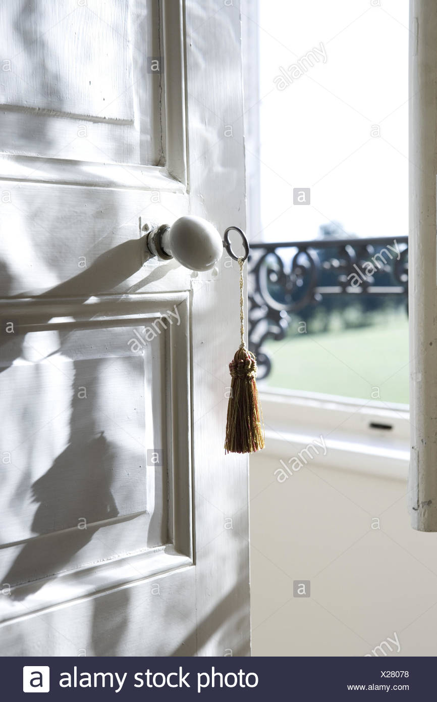 Room Door Open Lock Key Tassel Nostalgic Stock Photo