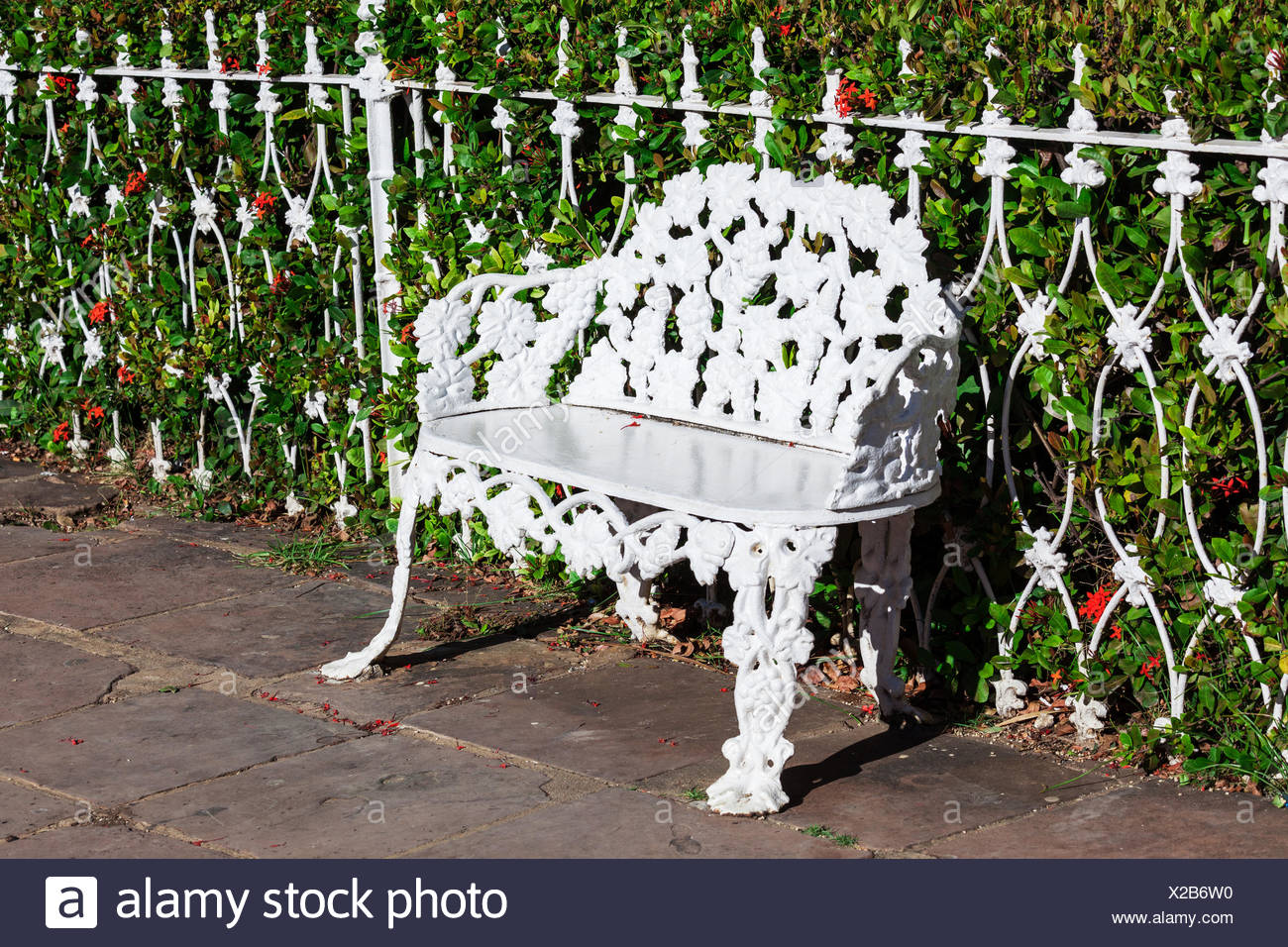 White Wrought Iron Bench Stock Photo 276842076 Alamy