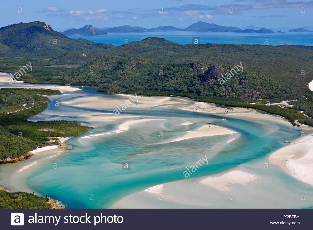Aerial view of Whitehaven Beach, Whitsunday Island, right Hook Island, Whitsunday Islands National Park, Queensland, Australia - Stock Image