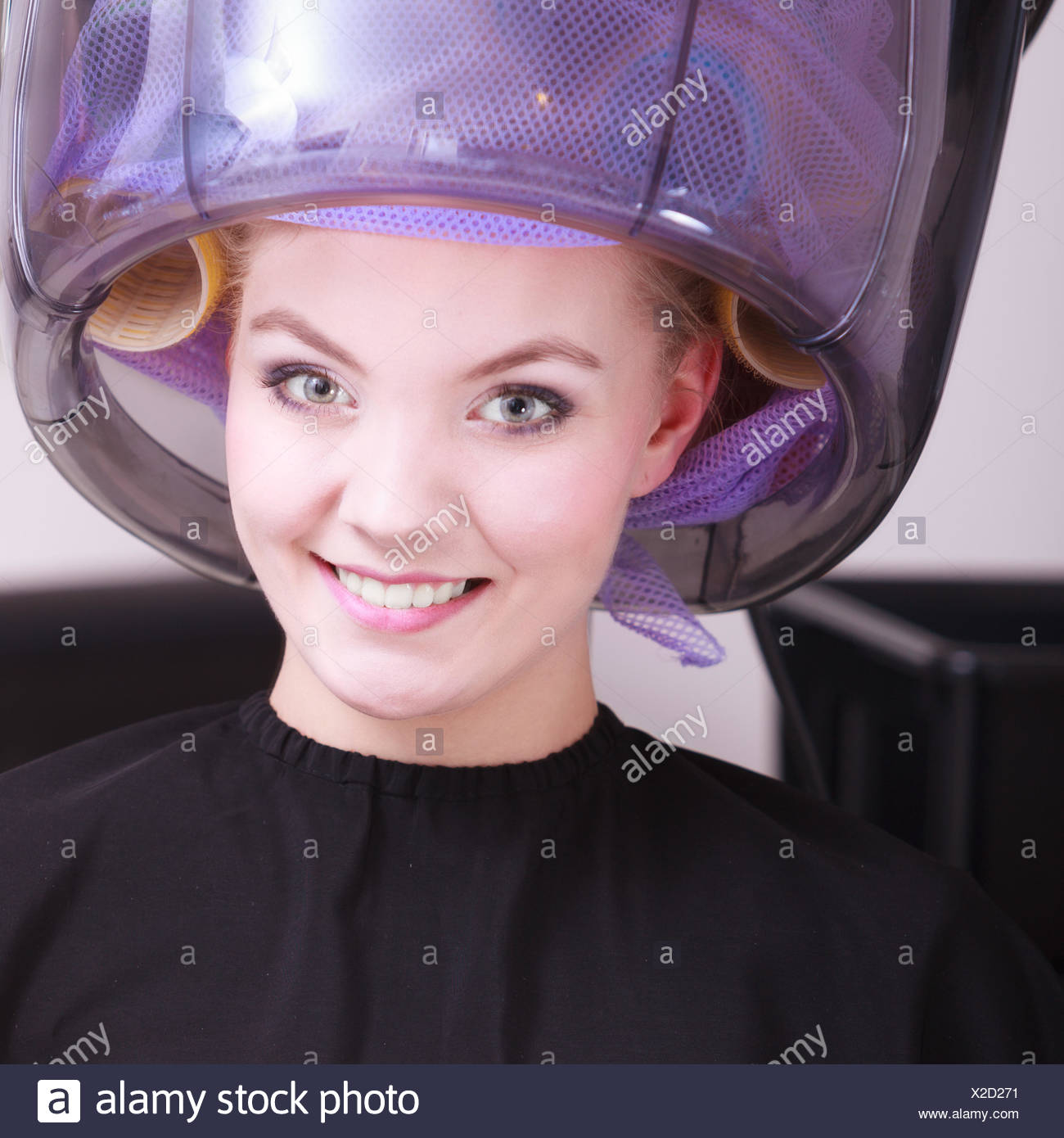 Smiling Young Woman Female Client In Hairdressing Beauty Salon