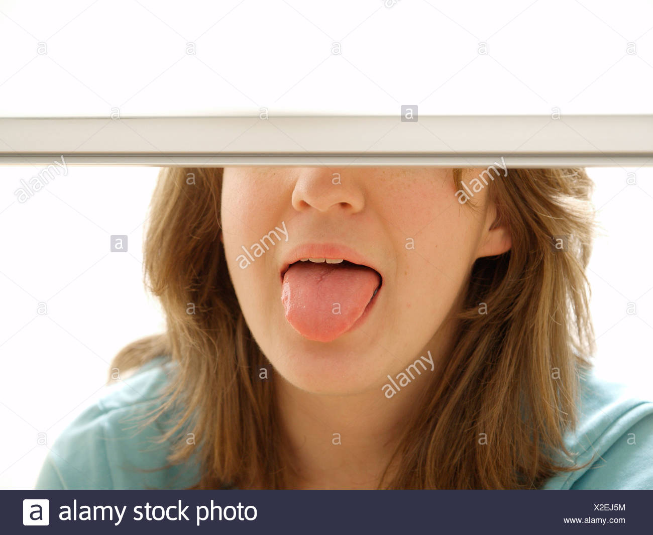20 30 Abscise Attractive Desk Face Female Fun Half Hiding Stock