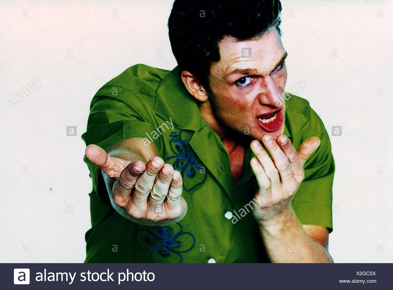 Man, fury, gesture, request, portrait, studio, cut out, emotion, fury, provocation, aggressively, cantankerous, fight, readiness for violence, provoke, challenge, challenging, aggression, aggressively, aggressiveness, angers, nastily, fury, furiously, rag Stock Photo