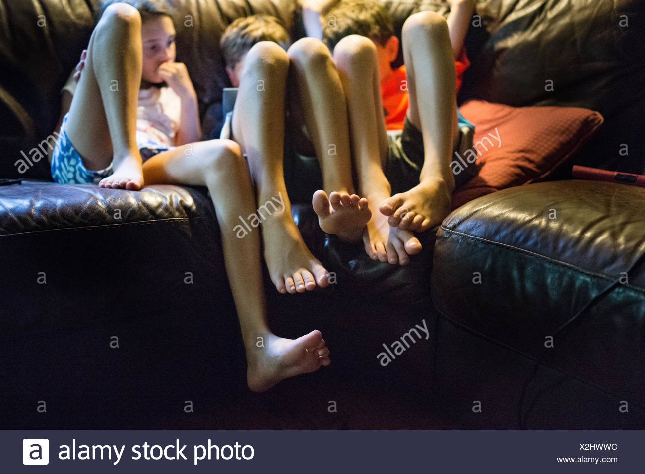 leather couch with kids