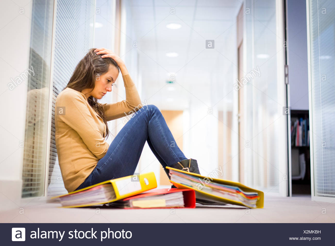 Tired woman at work. Stock Photo