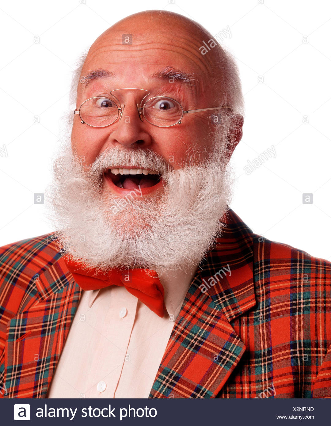 Senior Bald Head Jacket Checked Glasses Beard Laugh