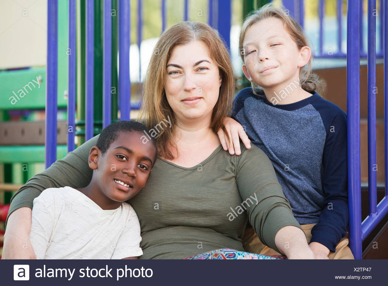 Cheerful Single Mom With Sons Outside Stock Photo 277139415 Alamy