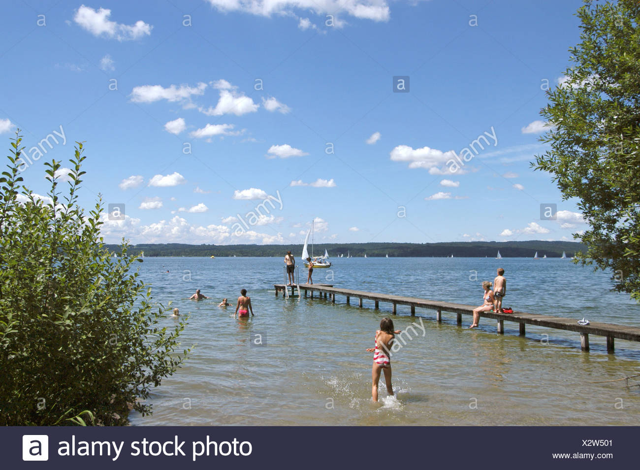 Starnberger See South Of Munich Upper Bavaria Germany Bathing Stage Near Seeseiten Stock Photo Alamy