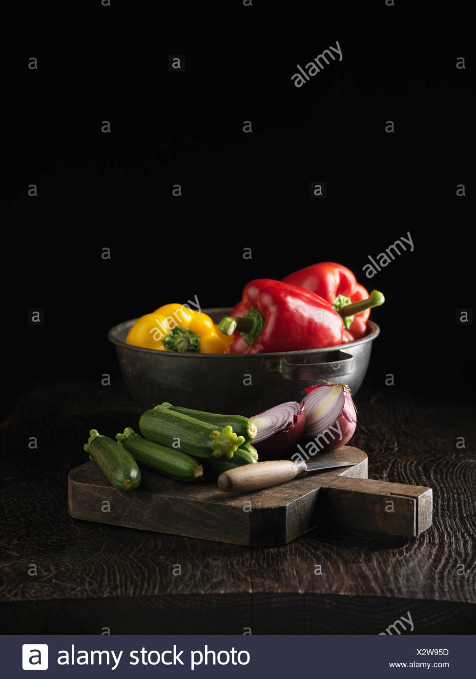 Cucumbers, onion and bell peppers Stock Photo