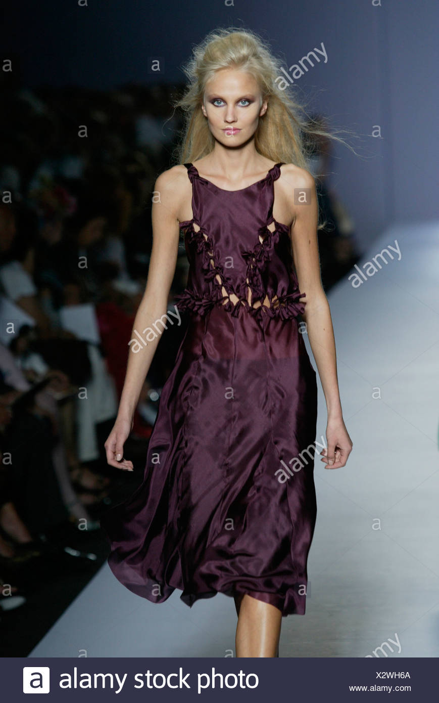 Ferretti Milan Spring Summer Model Long Blonde Hair Wearing Plumb