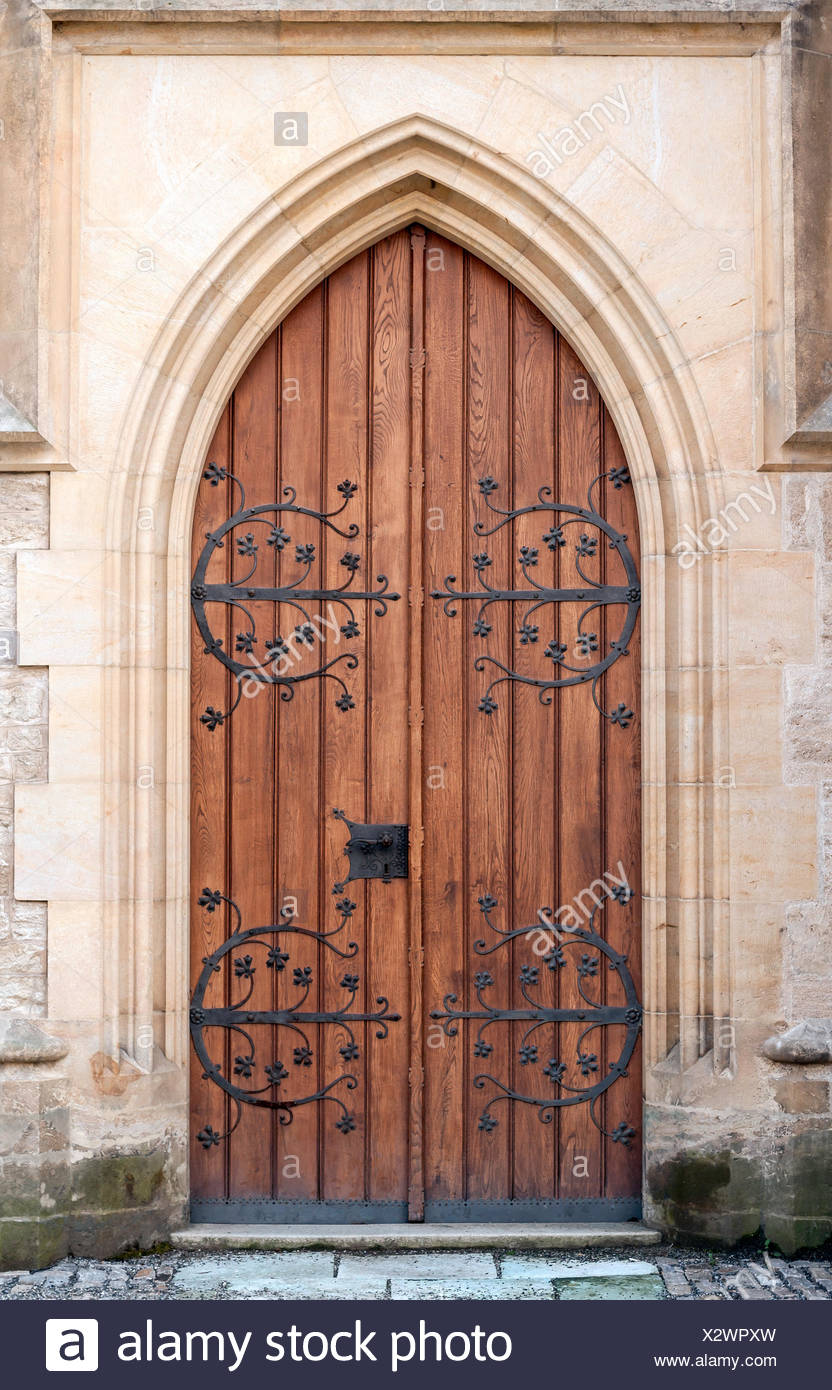 Gothic Door At Medieval Castle In Europe Stock Photo Alamy
