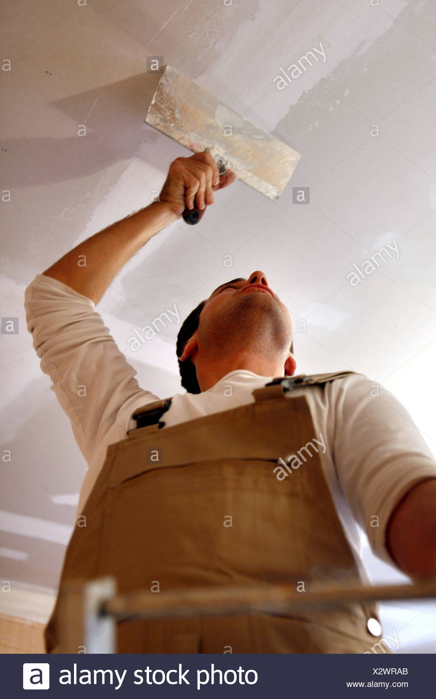 Man Putting Up A Plasterboard Ceiling Stock Photo 277162323 Alamy