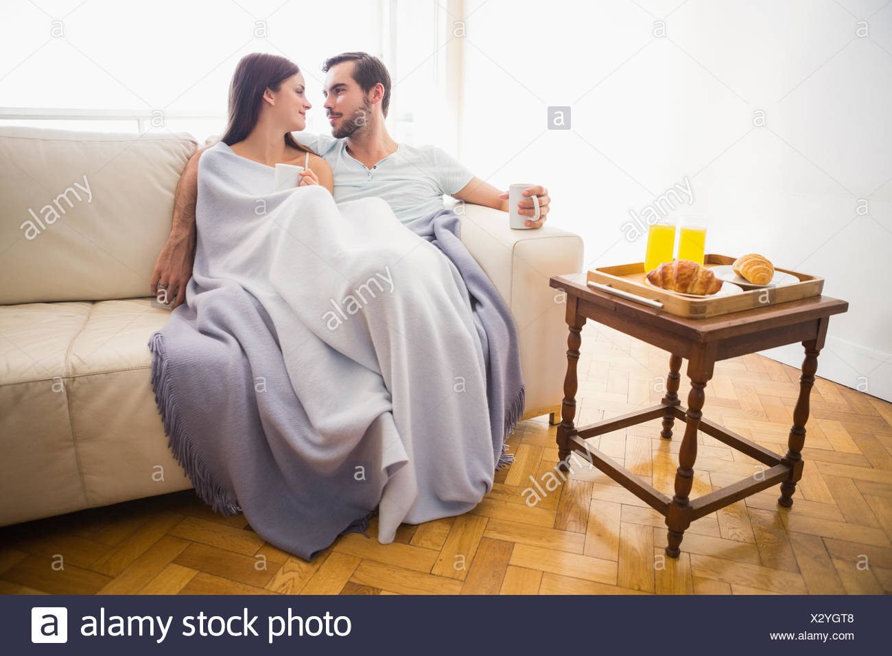 Couple Cuddling Blanket Stock Photos Couple Cuddling Blanket