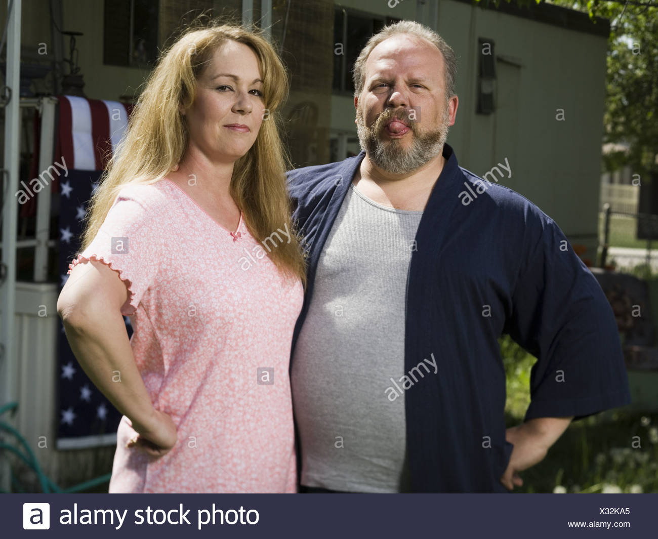 Overweight Couple In A Trailer Park Stock Photo Alamy